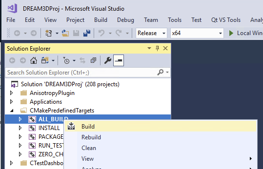 Figure 9: Visual Studio building DREAM.3D